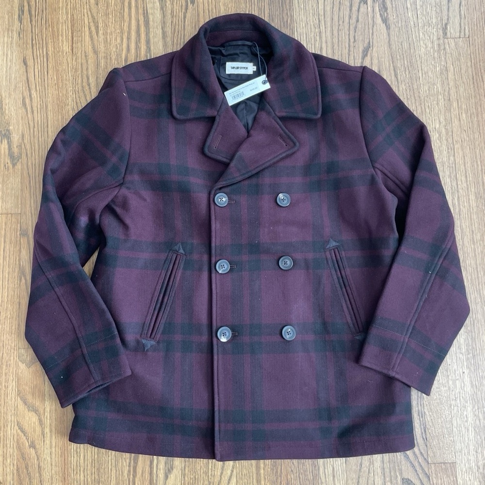 Taylor Stitch Port Plaid Mariner Wool Coat XL/44 Peacoat
